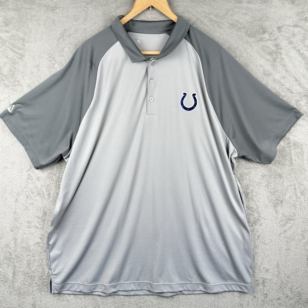 Indianapolis Colts Antigua Polo Shirt Mens 2XL Gray Blue NFL Team Fans Football